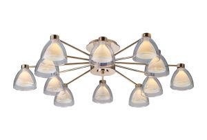 Giuseppe 93cm Semi Flush With Curved Cone Glass (U), 12 Light G9, French Gold/Iridescent/Opal