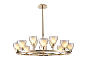 Giuseppe 92cm Round Telescopic Pendant With Curved Cone Glass (U), 8 + 4 Light G9, French Gold/Iridescent/Opal