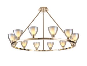 Giuseppe Round Fixed Pendant With Curved Cone Glass (U), 12 Light G9, French Gold/Iridescent/Opal