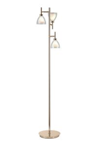 Giuseppe Floor Lamp With Curved Cone Glass (U), 3 Light G9, French Gold/Iridescent/Opal