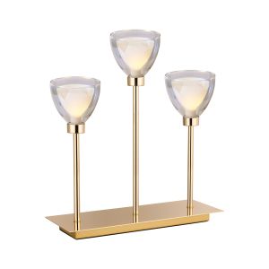 Giuseppe Rectangular Table Lamp Touch Switch With Curved Cone Glass (U), 3 Light G9, French Gold/Iridescent/Opal