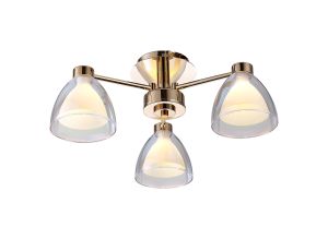 Giuseppe 45.5cm Semi Flush With Curved Cone Glass (U), 3 Light G9, French Gold/Iridescent/Opal