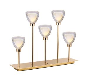 Giuseppe Rectangular Table Lamp Touch Switch With Curved Cone Glass (U), 5 Light G9, French Gold/Iridescent/Opal