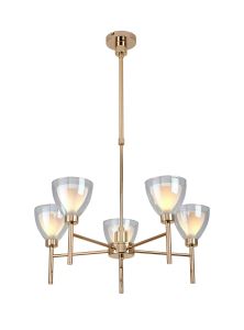 Giuseppe 58cm Telescopic/Semi Flush With Curved Cone Glass (U), 5 Light G9, French Gold/Iridescent/Opal