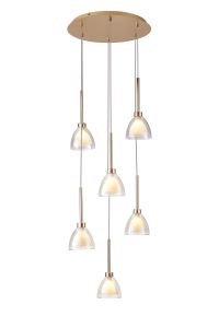 Giuseppe 42cm Round Multiple Pendant 2.5m With Curved Cone Glass (U), 6 Light G9, French Gold/Iridescent/Opal/Matt Gold