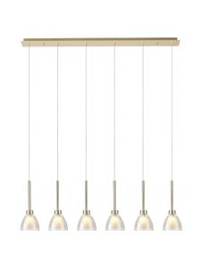 Giuseppe Linear Pendant 2m With Curved Cone Glass (U), 6 Light G9, French Gold/Iridescent/Opal/Matt Gold