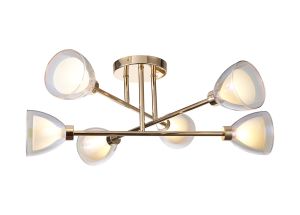 Giuseppe 68cm Crossed Arm Semi Flush With Curved Cone Glass (U), 6 Light G9, French Gold/Iridescent/Opal