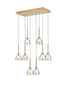 Giuseppe Rectangle Multiple Pendant 2m With Curved Cone Glass (U), 8 Light G9, French Gold/Iridescent/Opal/Matt Gold