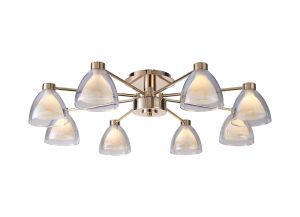 Giuseppe 78cm Semi Flush With Curved Cone Glass (U), 8 Light G9, French Gold/Iridescent/Opal