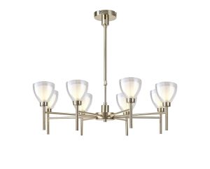 Giuseppe 78cm Telescopic/Semi Flush With Curved Cone Glass (U), 8 Light G9, French Gold/Iridescent/Opal