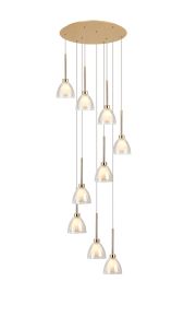 Giuseppe 52cm Round Multiple Pendant 2.5m With Curved Cone Glass (U), 9 Light G9, French Gold/Iridescent/Opal