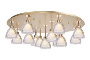 Giuseppe 82cm 80cm Round Flush With Curved Cone Glass (U), 13 Light G9, French Gold/Iridescent/Opal/Matt Gold