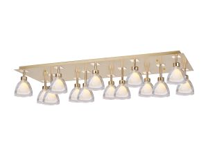 Giuseppe Rectangle Flush With Curved Cone Glass (U), 14 Light G9, French Gold/Iridescent/Opal/Matt Gold