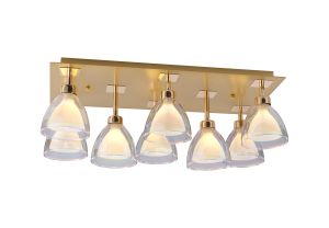 Giuseppe Rectangle Flush With Curved Cone Glass (U), 8 Light G9, French Gold/Iridescent/Opal/Matt Gold