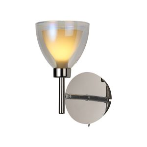 Giuseppe Adjustable Switched Wall Lamp With Curved Cone Glass (U), 1 Light G9, Polished Chrome/Iridescent/Opal