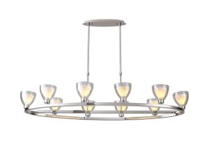 Giuseppe Oval Telescopic Pendant With Curved Cone Glass (U), 10 Light G9, Polished Chrome/Iridescent/Opal