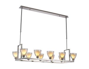 Giuseppe Rectangle Telescopic Pendant With Curved Cone Glass (U), 10 Light G9, Polished Chrome/Iridescent/Opal
