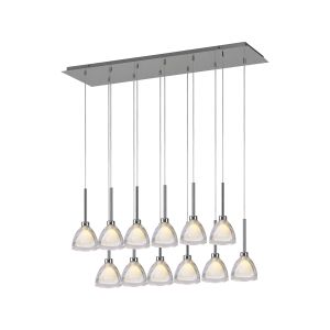 Giuseppe Linear Pendant 2m With Curved Cone Glass (U), 12 Light G9, Polished Chrome/Iridescent/Opal