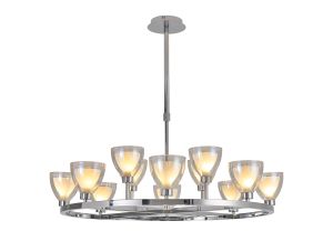 Giuseppe 92cm Round Telescopic Pendant With Curved Cone Glass (U), 8 + 4 Light G9, Polished Chrome/Iridescent/Opal