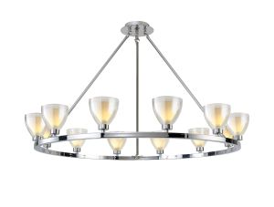Giuseppe Round Fixed Pendant With Curved Cone Glass (U), 12 Light G9, Polished Chrome/Iridescent/Opal