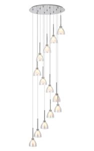 Giuseppe 57cm Round Multiple Pendant 2.5m With Curved Cone Glass (U), 13 Light G9, Polished Chrome/Iridescent/Opal