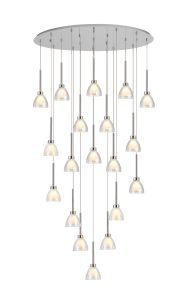 Giuseppe Oval Multiple Pendant 2m With Curved Cone Glass (U), 19 Light G9, Polished Chrome/Iridescent/Opal