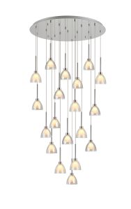 Giuseppe 77cm Round Multiple Pendant 3.5m With Curved Cone Glass (U), 19 Light G9, Polished Chrome/Iridescent/Opal