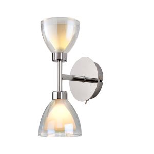 Giuseppe Switched Up / Down Wall Lamp With Curved Cone Glass (U), 2 Light G9, Polished Chrome/Iridescent/Opal