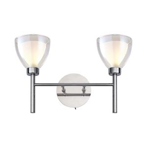 Giuseppe Switched Wall Lamp With Curved Cone Glass (U), 2 Light G9, Polished Chrome/Iridescent/Opal