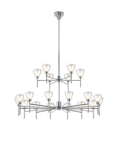 Giuseppe 113cm 2-Tier Pendant With Curved Cone Glass (U), 20 Light G9, Polished Chrome/Iridescent/Opal