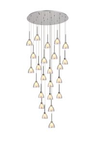 Giuseppe 87cm Round Multiple Pendant 5m With Curved Cone Glass (U), 24 Light G9, Polished Chrome/Iridescent/Opal Item Weight: 19.2kg
