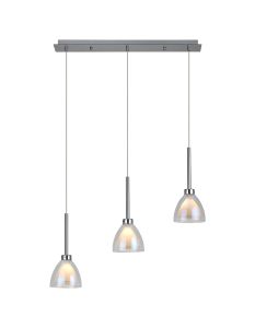 Giuseppe Linear 2m Pendant With Curved Cone Glass (U), 3 Light G9, Polished Chrome/Iridescent/Opal