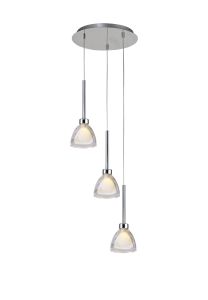Giuseppe 32cm 2m Round Pendant With Curved Cone Glass (U), 3 Light G9, Polished Chrome/Iridescent/Opal