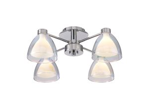 Giuseppe 48cm Semi Flush With Curved Cone Glass (U), 4 Light G9, Polished Chrome/Iridescent/Opal