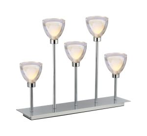 Giuseppe Rectangular Table Lamp Touch Switch With Curved Cone Glass (U), 5 Light G9, Polished Chrome/Iridescent/Opal
