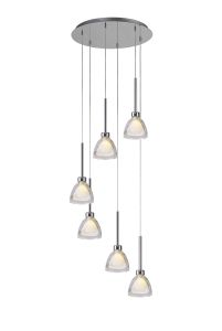 Giuseppe 42cm Round Multiple Pendant 2.5m With Curved Cone Glass (U), 6 Light G9, Polished Chrome/Iridescent/Opal