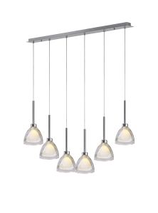 Giuseppe Linear Pendant 2m With Curved Cone Glass (U), 6 Light G9, Polished Chrome/Iridescent/Opal