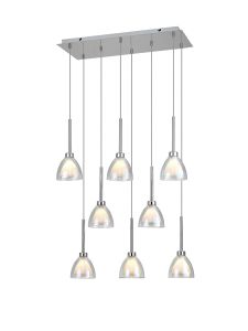 Giuseppe Rectangle Multiple Pendant 2m With Curved Cone Glass (U), 8 Light G9, Polished Chrome/Iridescent/Opal