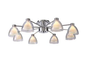 Giuseppe 78cm Semi Flush With Curved Cone Glass (U), 8 Light G9, Polished Chrome/Iridescent/Opal