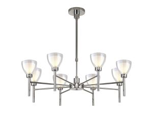 Giuseppe 78cm Telescopic/Semi Flush With Curved Cone Glass (U), 8 Light G9, Polished Chrome/Iridescent/Opal