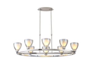 Giuseppe Oval Telescopic Pendant With Curved Cone Glass (U), 8 Light G9, Polished Chrome/Iridescent/Opal