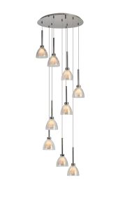 Giuseppe 52cm Round Multiple Pendant 2.5m With Curved Cone Glass (U), 9 Light G9, Polished Chrome/Iridescent/Opal