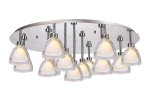 Giuseppe 82cm 80cm Round Flush With Curved Cone Glass (U), 13 Light G9, Polished Chrome/Iridescent/Opal