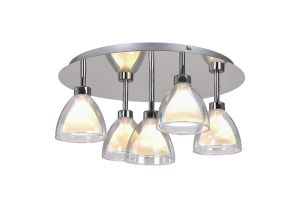 Giuseppe 47cm 45cm Round Flush With Curved Cone Glass (U), 5 Light G9, Polished Chrome/Iridescent/Opal