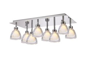 Giuseppe Rectangle Flush With Curved Cone Glass (U), 8 Light G9, Polished Chrome/Iridescent/Opal/Silver