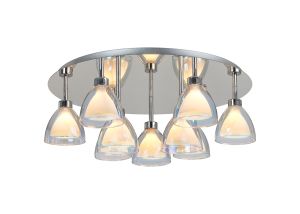 Giuseppe 62cm Round Flush With Curved Cone Glass (U), 9 Light G9, Polished Chrome/Iridescent/Opal/Silver