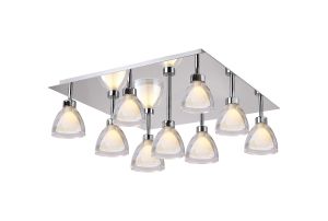 Giuseppe Square Flush With Curved Cone Glass (U), 9 Light G9, Polished Chrome/Iridescent/Opal/Silver