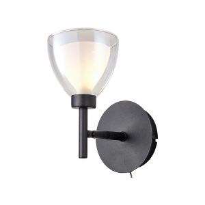 Giuseppe Adjustable Switched Wall Lamp With Curved Cone Glass (U), 1 Light G9, Satin Black/Iridescent/Opal