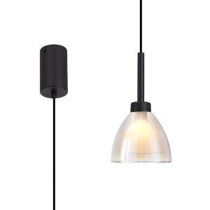 Giuseppe 12cm 2m Single Pendant With Curved Cone Glass (U), 1 Light G9, Satin Black/Iridescent/Opal