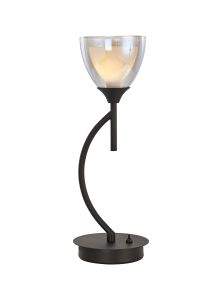 Giuseppe Vertical Table Lamp With Curved Cone Glass (U), 1 Light G9, Satin Black/Iridescent/Opal